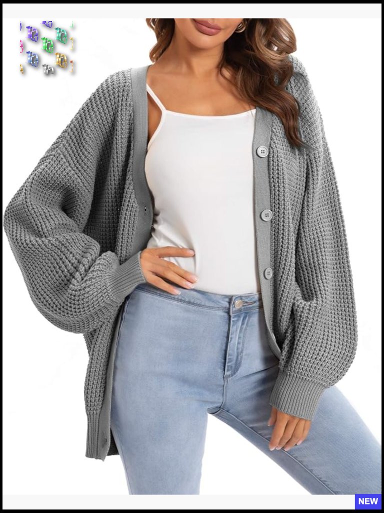 Oversized Cardigan Sweater - Classic Button-Down Fall Knit Layering Piece